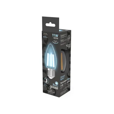 Лампа светодиодная Filament Свеча 11W 830lm 4100К Е27 LED 1/10/50 | 103802211 | Gauss
