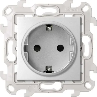 Розетка с заземлением и шторками Schuko 2Р+Е 16A 250В~ с системой Push@Go цвета алюминий S24 Harmonie