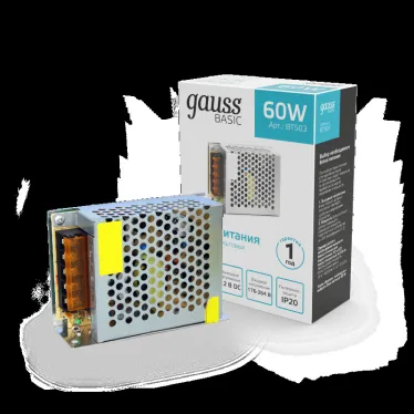 Блок питания для светодиодной ленты 60 Вт AC 176-264В Uвых 12В IP20 110х78х35мм Basic Gauss