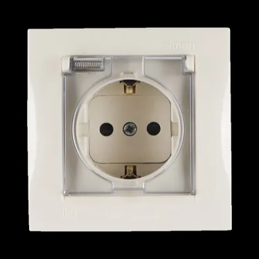 15 Розетка 2Р+Е Schuko со шторками с крышкой IP44 16А 250В винтовой зажим слоновая кость