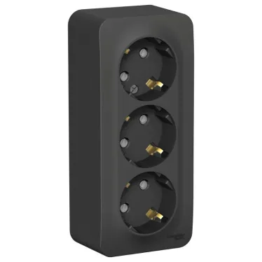 Розетка BLANCA наружная трехпостовая, с заземлением, со шторками, с изолирующей пластиной, 16А, 250В, антрацит