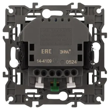 Розетка 2P+E 16A-250В, штор. с 2xUSB 5В-3А, Эра Elegance, антрацит 14-4109-05