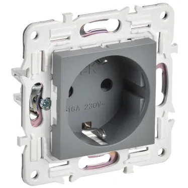 SKANDY Розетка с заземлением с защитными шторками 16А безвинтовое крепление SK-R06Gr серый IEK