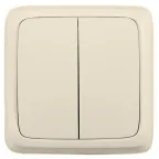 Выключатель двухклавишный наружный с изоляционной пластиной слоновая кость 16А