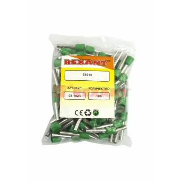 Наконечник штыревой втулочный изолир F-18 мм 6 кв мм (НШВи 6.0-18) зеленый, REXANT