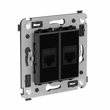 Avanti Компьютерная розетка RJ-45 без шторки в стену, кат.6 двойная Черный квадрат