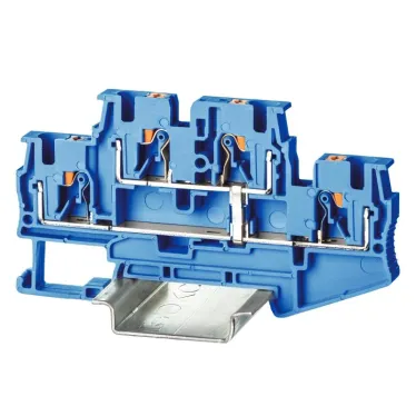 Клемма двухуровневая, зажим push-in, 4 точки подключения, с перемычкой между уровнями, 4 кв.мм, синяя