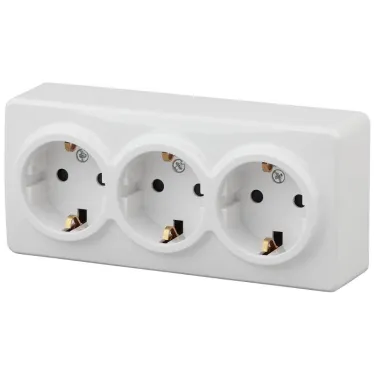 Розетка 3х2P+E Schuko со шторками, 16A-250В, ОУ, Эра Эксперт, белый, 11-2209-01