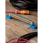 Шина 0 N 8х12мм 16 отверстий латунь 2 синих угловых изолятора PROxima