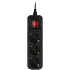 Удлинитель электрический UX-3es-5m-B с заземлением с выключателем 3 розетки 5м ПВС 3x0,75мм2 10А черный