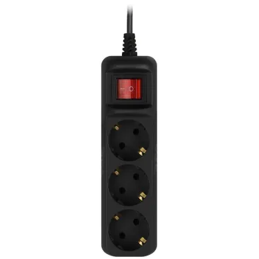 Удлинитель электрический UX-3es-5m-B с заземлением с выключателем 3 розетки 5м ПВС 3x0,75мм2 10А черный