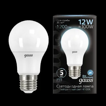 Лампа светодиодная LED 12 Вт 1200 лм 4100К А60 груша нейтральный E27 AC 220В Black Gauss