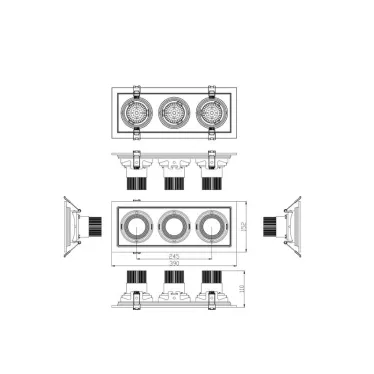 Светильник карданный встраиваемый SKD-13-36-40K-W20 3х20Вт 4000K 5400Лм 390х150х110