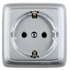 Розетка наружная с заземлением с изоляционной пластиной со шторками (стакан) серебро