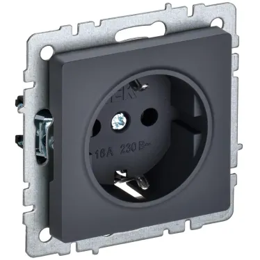 BRITE Розетка с заземлением с защитными шторками 16А РС14-1-0-БрГ графит
