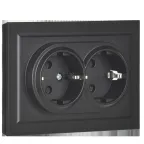 BRITE Розетка 2-ая с заземлением со шторками 16А в сборе РСш12-3-БрЧ черный | BR-R24-16-K02-F | IEK