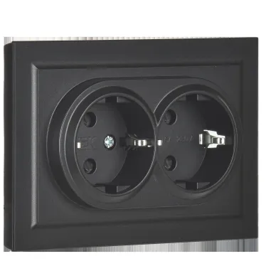 BRITE Розетка 2-ая с заземлением со шторками 16А в сборе РСш12-3-БрЧ черный | BR-R24-16-K02-F | IEK