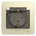 GLOSSA Розетка с заземлением со шторками с крышкой бежевая в сборе IP44