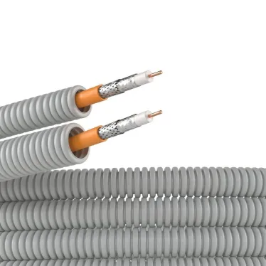 Электротруба ПВХ гибкая гофрированная д.20мм цвет серый с кабелем SAT нг(А)-HF 50м