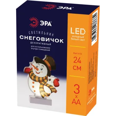 Светильник декоративный новогодний Снеговичок, холодный белый LED, h 24 см, 3*АА, IP20