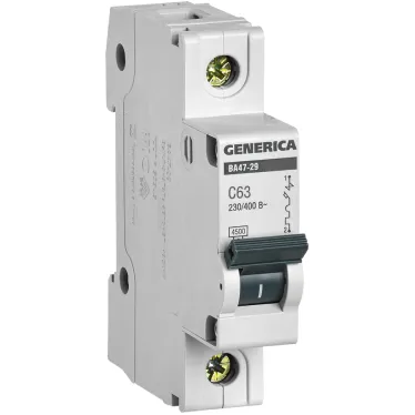 Выключатель автоматический однополюсный ВА47-29 63А C 4,5кА | MVA25-1-063-C | GENERICA