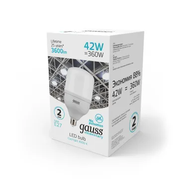 Лампа светодиодная Elementary LED T120 E27 42W 3600lm 180-240V 4000K 1/12 | 63224 | Gauss