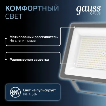 Прожектор светодиодный Qplus 150W 18000lm 6500K 175-265V IP65 графитовый LED 1/4 | 690511150 | Gauss
