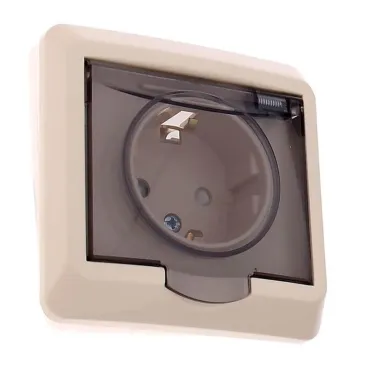 ЭТЮД Розетка скрытая с заземлением со шторками бежевая брызгозащищенная IP44
