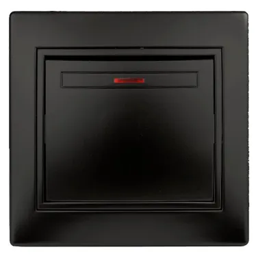 Выключатель Intro Plano 1-102-05 одноклавишный с подсветкой, 10А-250В, IP20, СУ, антрацит