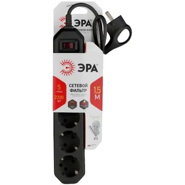 Сетевой фильтр USF-5es-1.5m-B Сет.фильтр базовая защита, с/з, с выкл, 5гн, 1,5м, ПВС, 10А, со USF-5es-1.5m-B