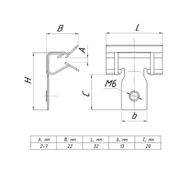 Зажим балочный 3-8мм с резьбой М6 PROxima