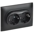 SKANDY Розетка 2-местная с заземлением с защитными шторками 16А в сборе SK-R07Bl черный IEK
