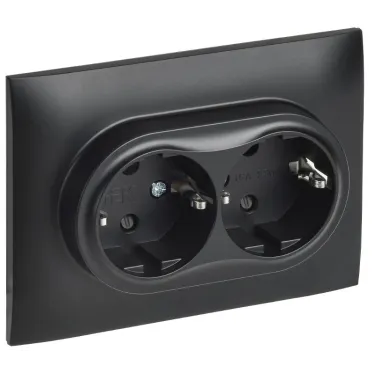 SKANDY Розетка 2-местная с заземлением с защитными шторками 16А в сборе SK-R07Bl черный IEK