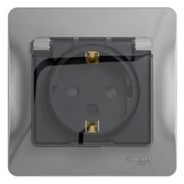 GLOSSA Розетка с заземлением со шторками с крышкой алюминий в сборе IP44