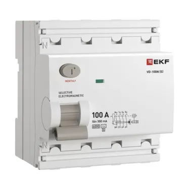 Выключатель дифференциального тока ВД-100N (S-селективный) 4P 100А 300мА тип AC эл-мех 6кА PROXIMA