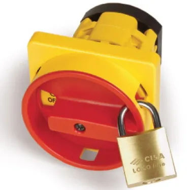 Площадка желтая + красная ручка 92х92 на винты с замком и возможностью блокировки двери