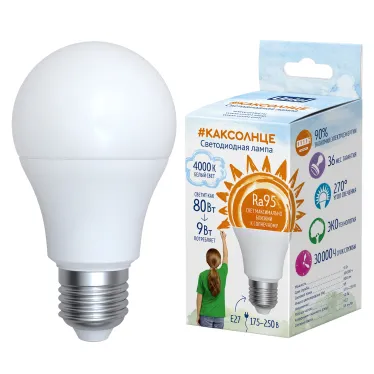 Лампа светодиодная LED-A60-9W/4000K/E27/FR/RA95 PLK01WH LED, мат.. 4000К . | UL-00006504 | Uniel