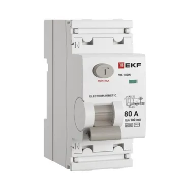 Выключатель дифференциального тока ВД-100N 2P 80А 100мА тип AC эл-мех 6кА PROXIMA