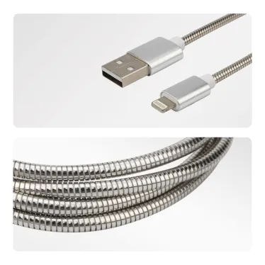 Кабель USB-Lightning для iPhone, metall, steel color, 1m, 18-4247,