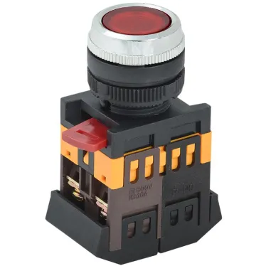 Кнопка красная ABLFS-22 1з+1р плоская с подсветкой неон 240В