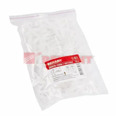 Дюбель-хомут нейлоновый Т-образный для двух кабелей 2х12 мм, белый (100 шт/уп)