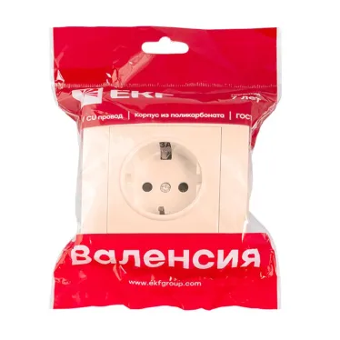 Валенсия розетка 1-местная с/з 16А кремовая с защ. штор. PROxima