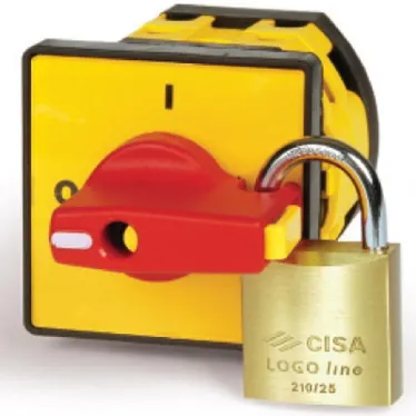 Площадка желтая и красная ручка 48х48мм модель 06 на винты