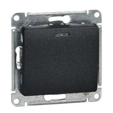 Выключатель одноклавишный, с подсветкой, схема 1А, в рамку, антрацит