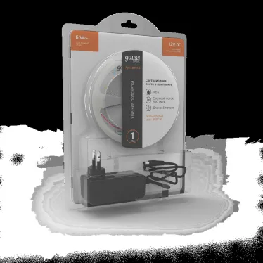 Лента светодиодная LED 2835/60-SMD 6 Вт/м 600 лм/м 3000К DC 12В IP65 8мм комплект лента и драйвер (блистер 5м) Basic Gauss