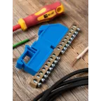 Шина 0 N 6х9мм 16 отверстий латунь синий изолятор на DIN-рейку PROxima