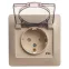 GLOSSA Розетка с заземлением со шторками с крышкой бежевая в сборе IP44