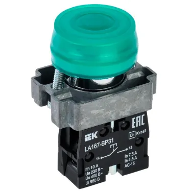 Кнопка LA167-BP31 d-22мм 1з зеленая