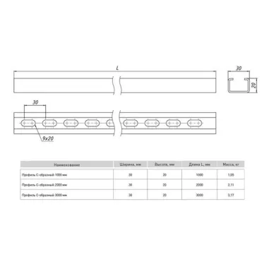 Профиль С-образный 3000мм