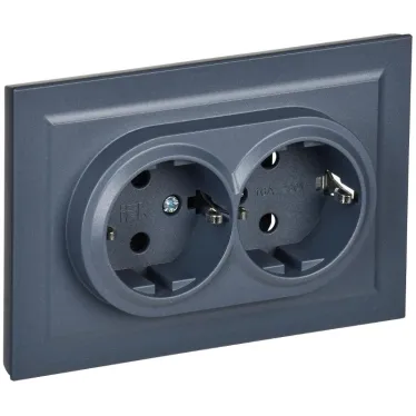 BRITE Розетка двойная с заземлением без защитных шторок 16А в сборе РС12-3-БрМ маренго